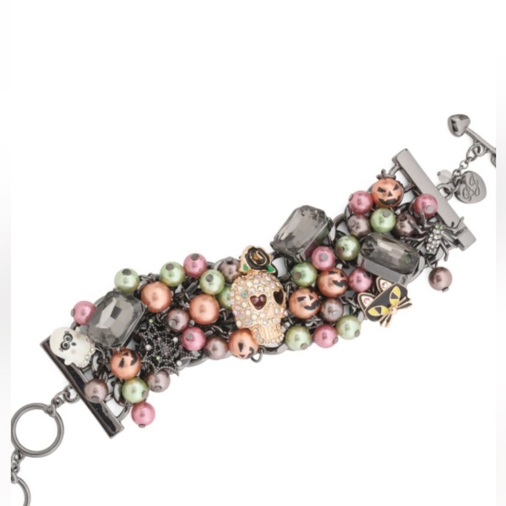 NWT Betsey Johnson Ghost Skull Halloween Statement Bracelet - Picture 1 of 5